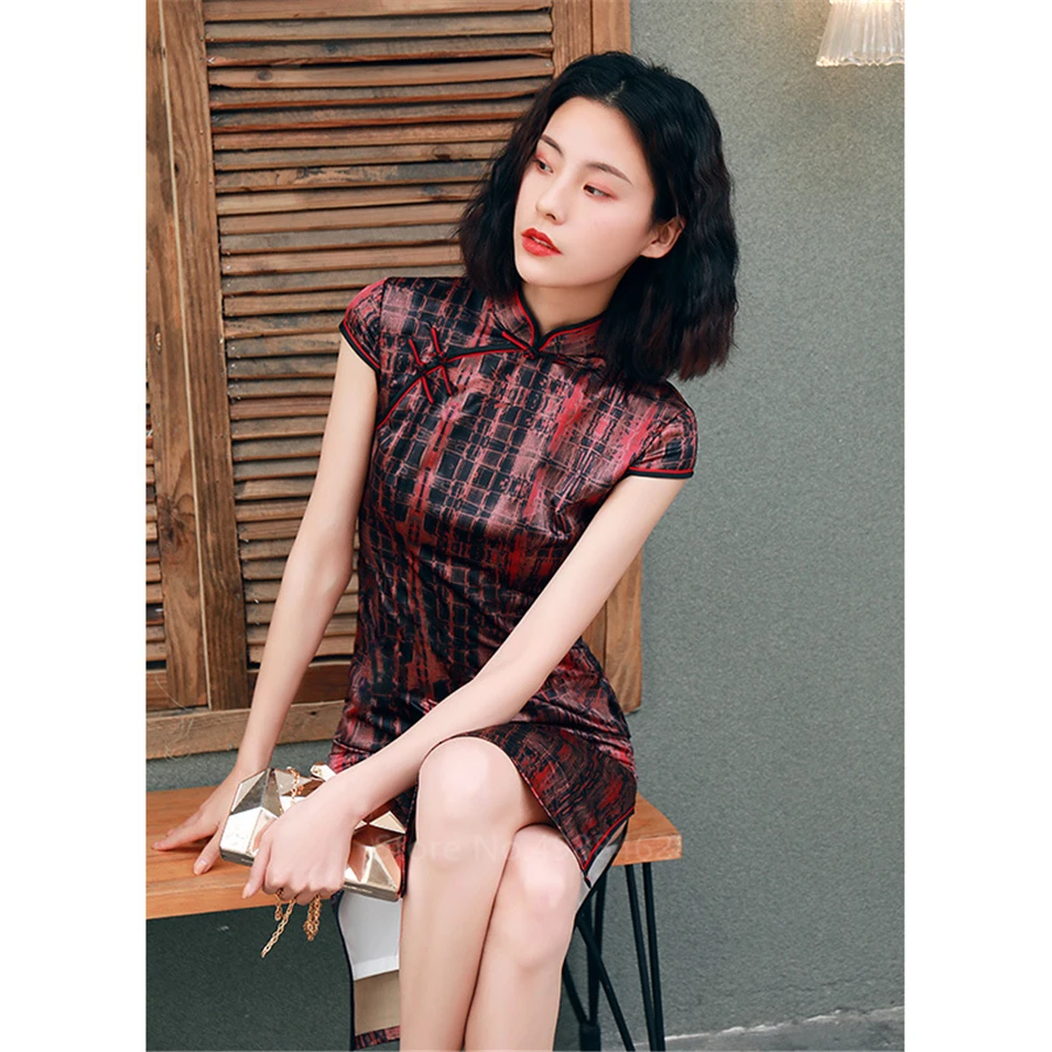 Китайское традиционное платье Cheongsam Qipao для женщин и девушек, вечерние, свадебные, модные, винтажные, Ретро стиль, журавль, цветочный принт, атласное короткое платье