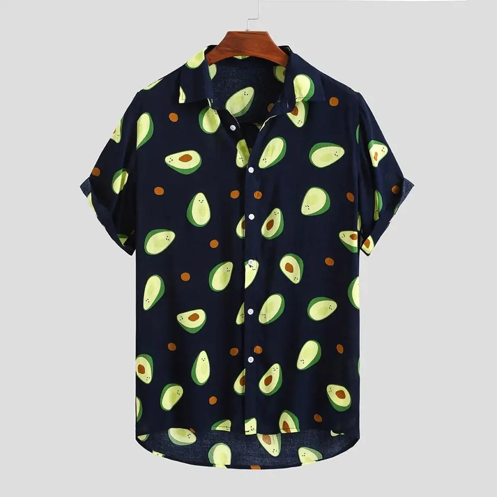 Camiseta hawaiana transpirable de alta calidad para hombre, Camisa Masculina informal con estampado de aguacate, Color fluorescente, de talla grande