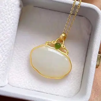 

sNew natural Hetian Chalcedony necklace female geometric shape big domineering niche design high sense women brand jewelry