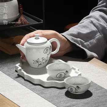

White Mini Ceramic Handle Kitchen Kettle Afternoon Tea Teapot Ceramic Kettle Puer Tea Pots Set Chinese Tetera Teaware BD50TP