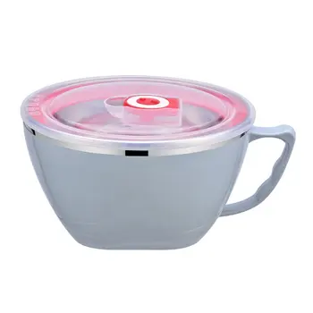 

900ml Large Capacity Stainless Steel Solid Bowl With Lid And Handle Food Container Rice Soup Meal Salad Noodle Bowl Leak-Proof