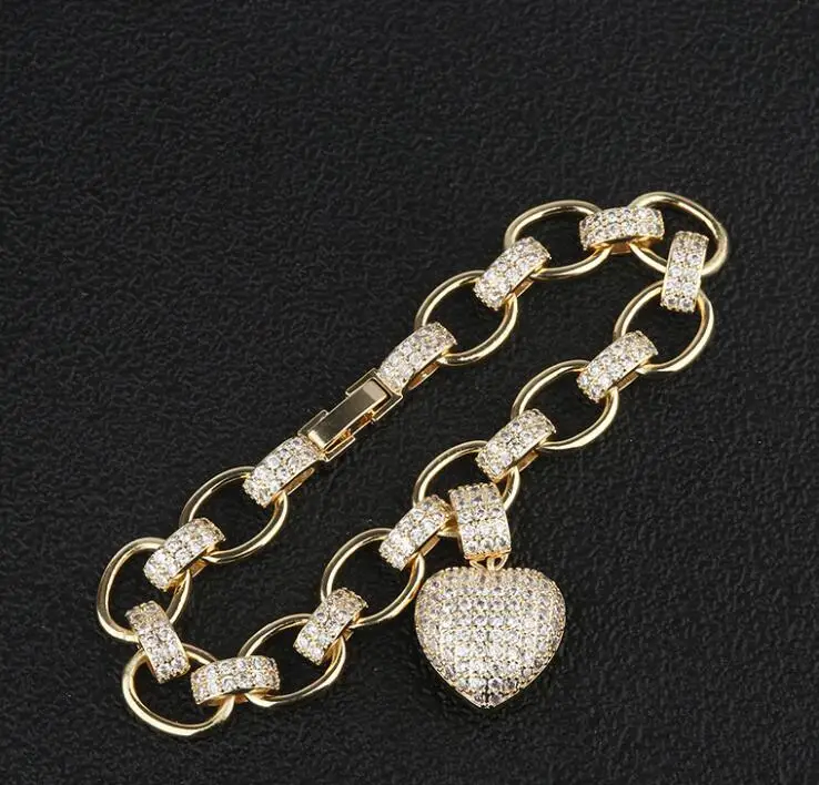 JankellyLuxury цепочка со звеньями-сердечками браслеты кубический циркон CZ винтажные богемные манжеты браслеты для женщин Femme модные ювелирные изделия