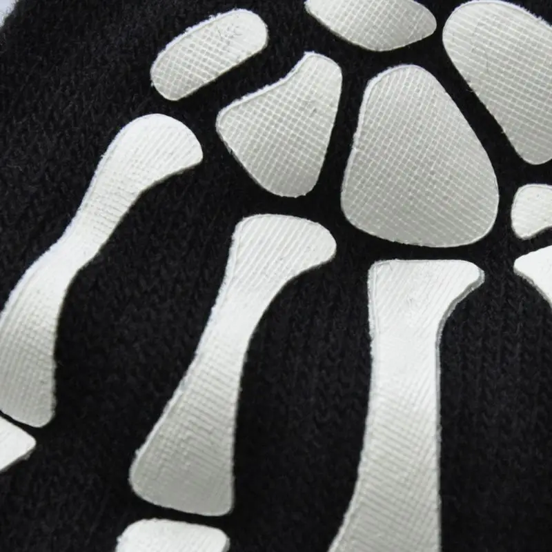 Unisex Adult Halloween Skeleton Skull Half Finger Gloves Glow in the Dark Fingerless Stretch Knitted Winter Mittens
