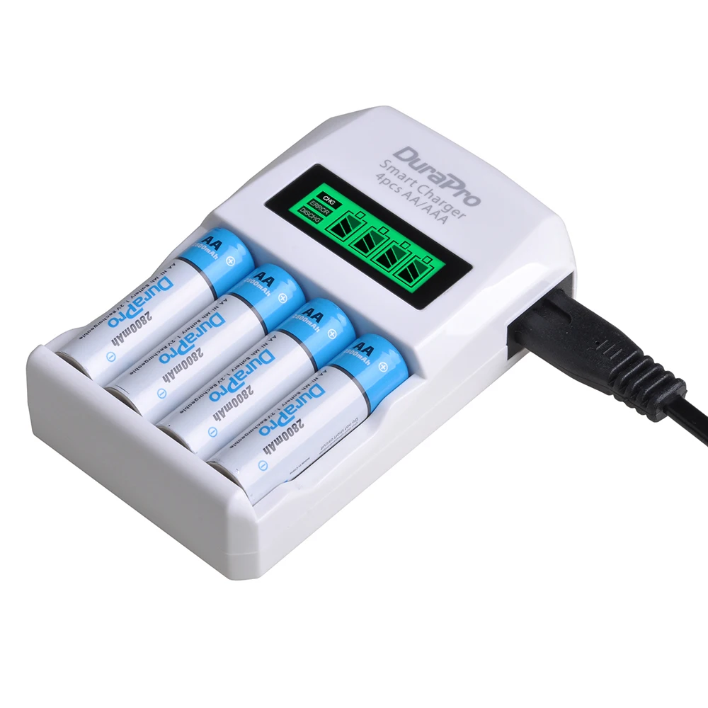 DuraPro aa aaa Ni-MH Ni-Cd аккумуляторы+ ЖК-дисплей 4 слота aa aaa зарядное устройство для aa aaa калькулятор mp3-плеер