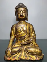 

11"Chinese temple collection Old Bronze Lacquer Cinnabar Shakyamuni Buddha Sitting Buddha Ornaments Town House