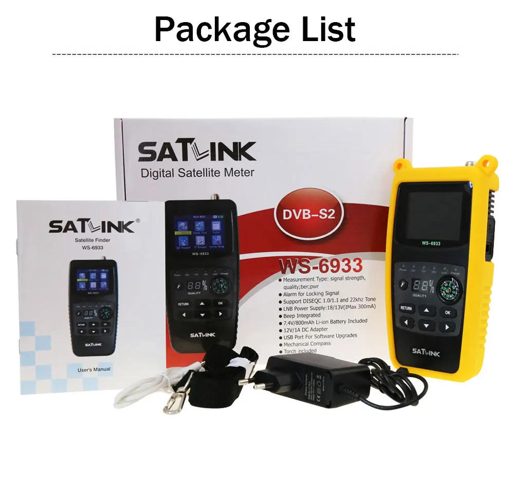 Satlink WS-6933 цифровой спутниковый искатель 2,1 дюймов ЖК-дисплей DVB-S2 FTA C& KU WS 6933 WS6933 DVB S2 Sat метр Satfinder