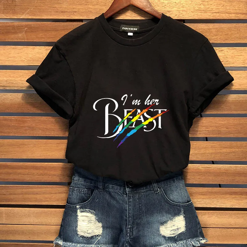 Футболка с надписью I'm Her Beast &amp Beauty черная футболка принтом Gay Pride для пары