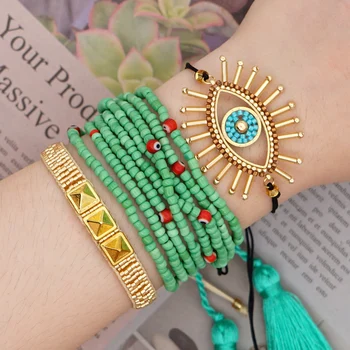 

Rttooas Fashion Turkish Evil Eye Bracelets For Women Pulseras Mujer Moda 2020 Tassel Charm Bracelet Set Female Jewelry