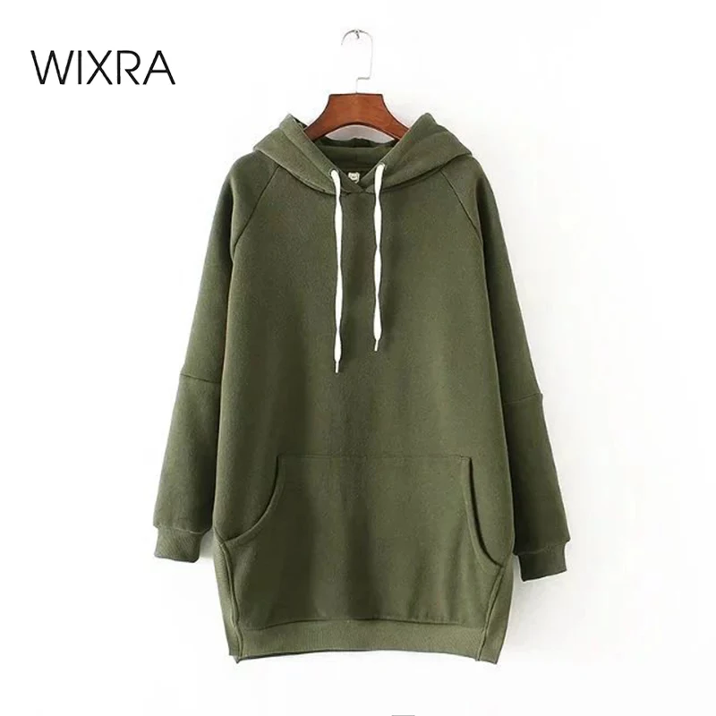 Женские теплые толстовки с карманами Wixra однотонные бархатные свободные уличные