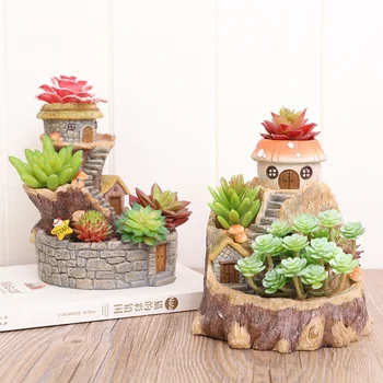

Creative Resin Childhood Tree House Shape Flowerpot Planter Figurines Cute Model Pen Pot Accessories Garden Kids Gift1