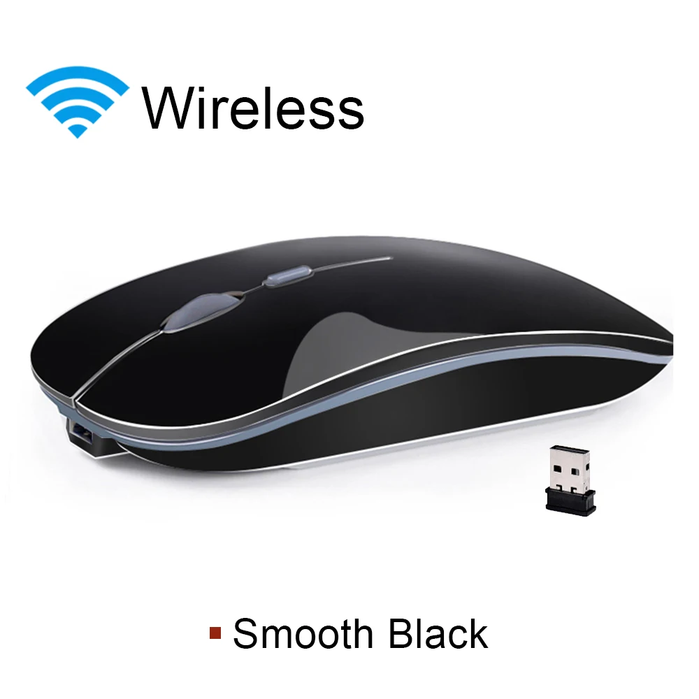 Беспроводная мышь, Bluetooth, перезаряжаемая мышь, беспроводная, мини, бесшумная, Mause, компьютерная, эргономичная мышь, 2,4 ГГц, USB, оптическая мышь для ноутбука - Цвет: 2.4GHz Smooth Black
