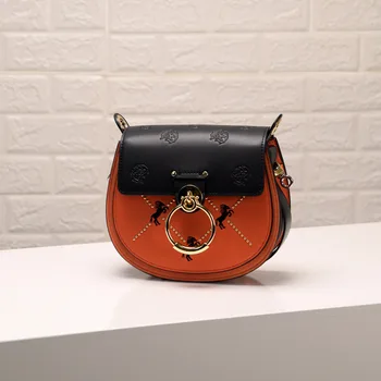 

Female Handbags Saddle Style Brand Designer Leather Women Shoulder Bag Metal Ring Designer Ladies Crossbody Bag