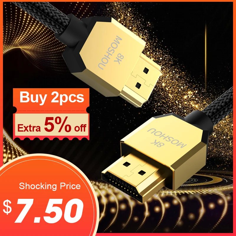 

MOSHOU HDMI 2.1 Cable 8K/60Hz 4K/120Hz 48Gbps HDCP2.2 HDMI Cable Cord for PS4 Splitter Switch Audio Video Cable 8K HDMI 2.1