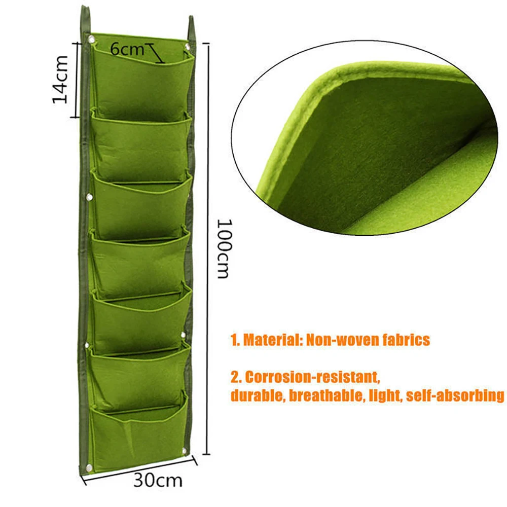 7 Pockets Green Vertical Garden Planter Wall-Mounted Vegetable Living Garden Bag Home Supplies Planting Flower Grow Bag