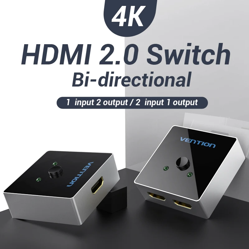 Сплиттер HDMI Vention Переключатель 4K с двойным направлением 1x2/2x1 адаптер 2 в 1 для PS4/3 TV