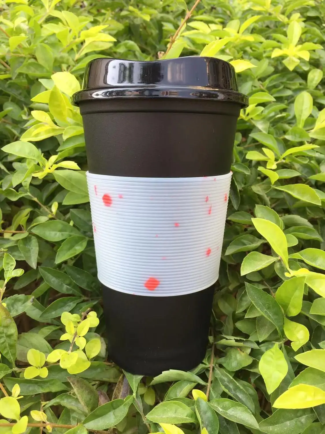 Bpa бесплатно Водонепроницаемая 16 унций качество еды starbuckss матовая многоразовая пластиковая кофейная кружка с силиконовым рукавом - Цвет: Black(clear sleeve)