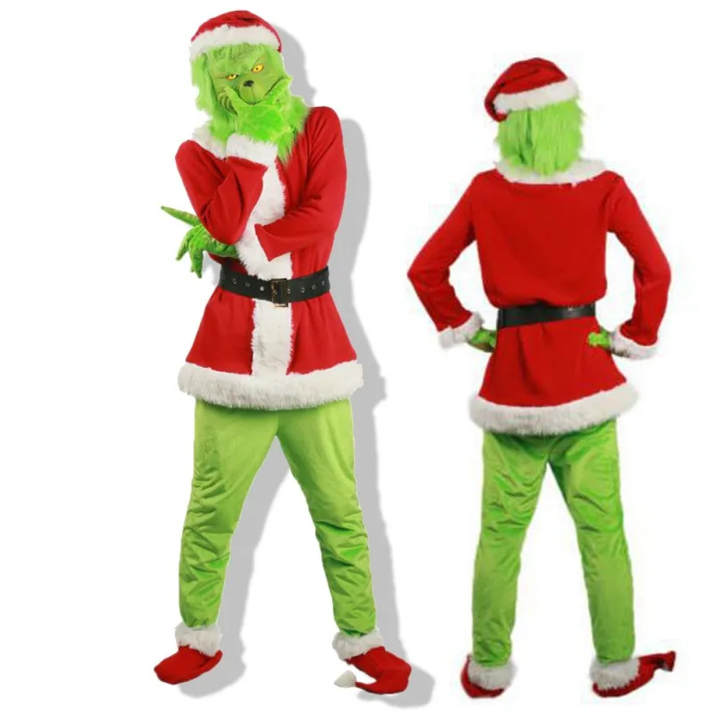 Рождественский карнавальный костюм, 1 шт., одежда для взрослых, Шляпа Санты, пальто, пояс на талии, перчатки, штаны, бахилы на Рождество, вечерние