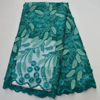 

Green Lace Fabric High Quality African Tulle Lace Fabric Latest French Mesh Sequins Lace Fabric for Women Dresse 5yard GB8-65