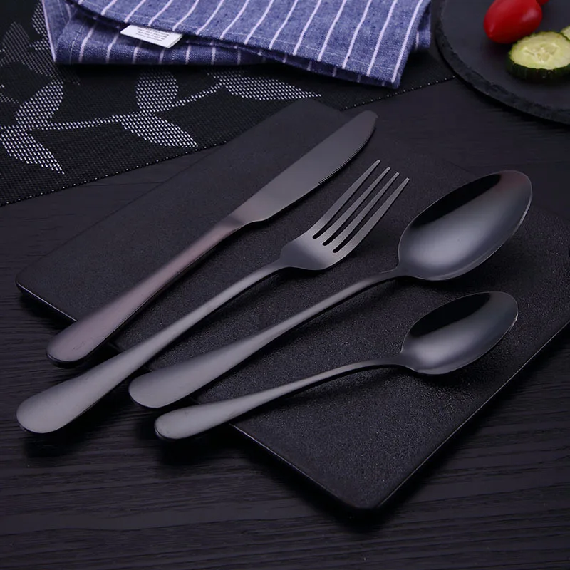 4Pce ложка из нержавеющей стали позолоченный Западный нож для стейка и вилка набор