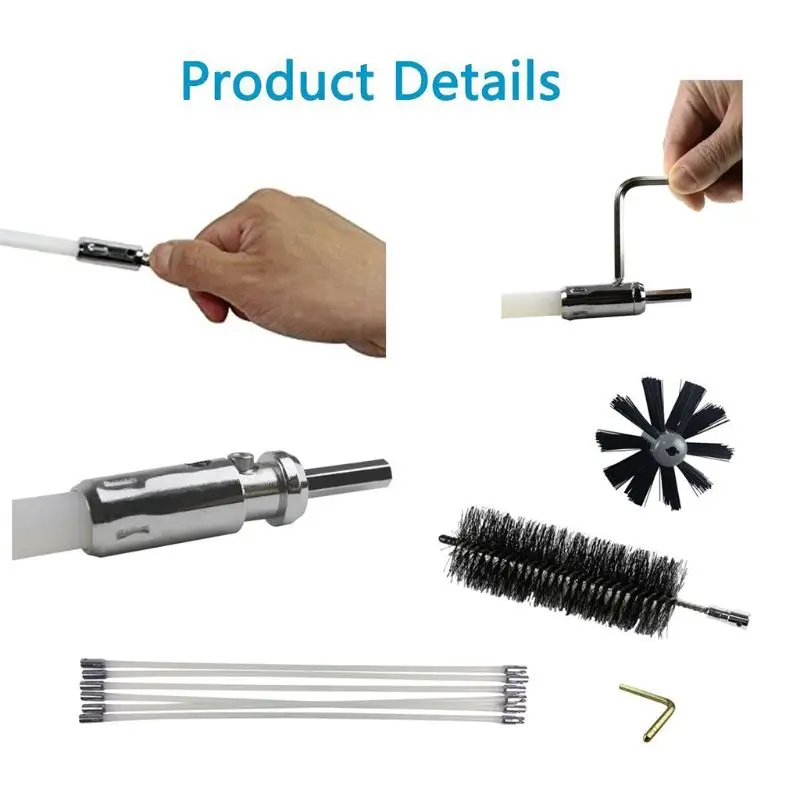 1Set Chimney Cleaner Brush Cleaning Rotary Sweep System Fireplace Kit Flexible Rod Tools