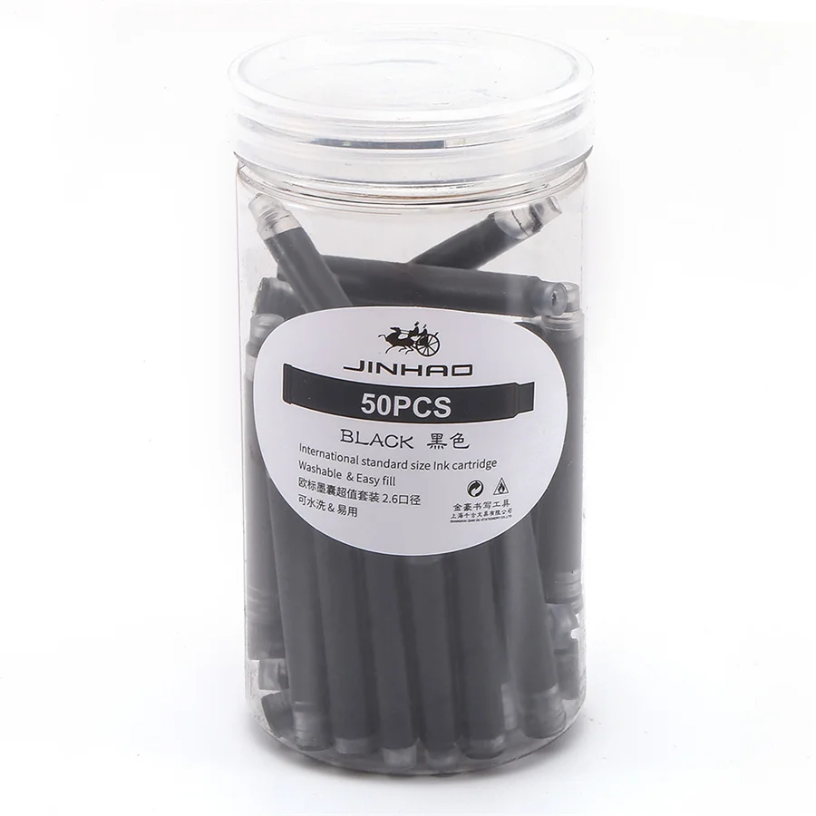 Black 50pcs Color ink cartridge set for fountain pen Jinhao 2.6mm universal standard refill Stationery Office school writing F612 - Цвет: Black