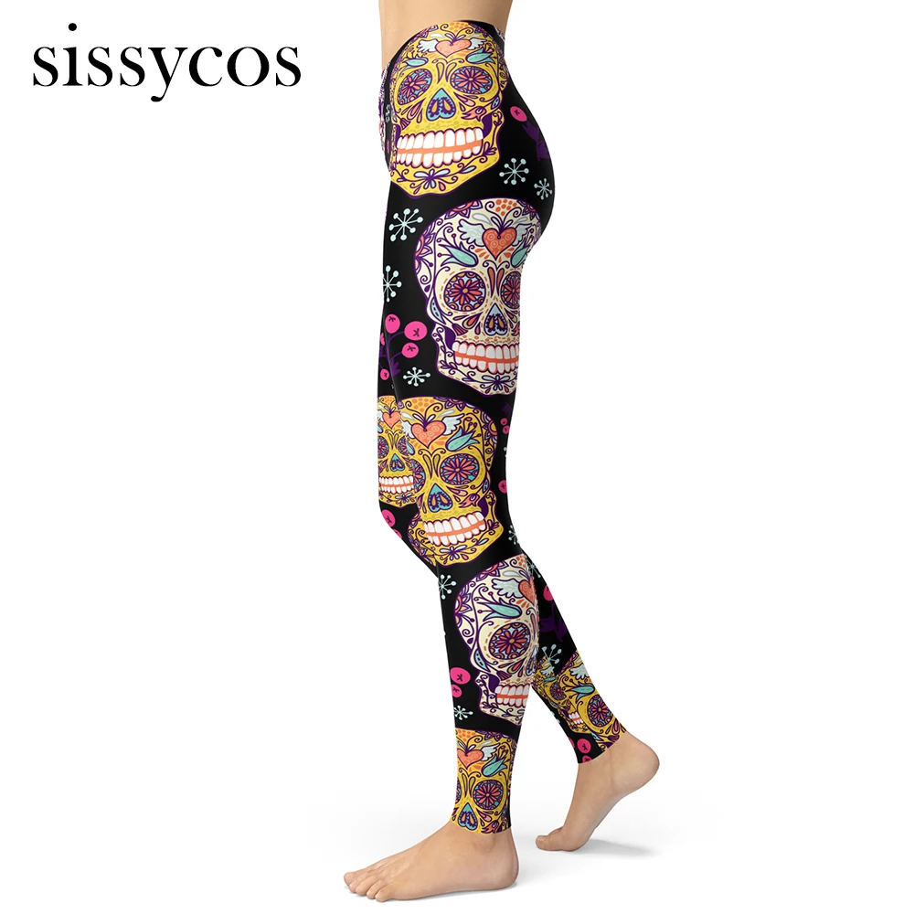 

Flowers Skull Printed Leggings for Women Plus Size Mexico Day of the Dead Calavera Fitness Pants Female Home Streetwear Trousers