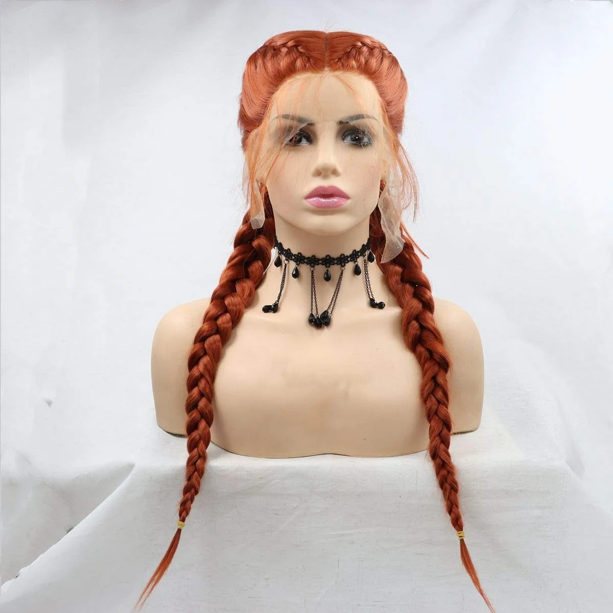 Braided Lace Front Wigs Ombre Braid Black Synthetic Wig Blonde 2 Braids Highlight Big Braiding Ponytail Baby Hair For Women