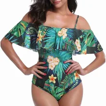 Сексуальный цельный купальный костюм с оборками, женская одежда для плавания с принтом листьев, женские купальные костюмы, боди, купальный костюм, пляжная одежда для купания и бассейна