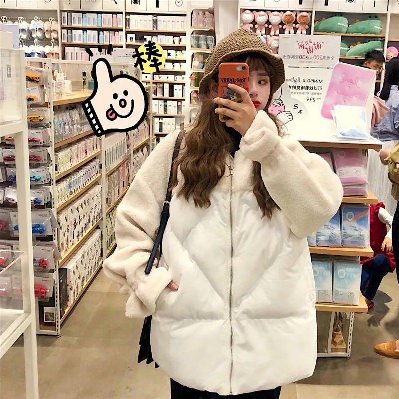 

Winter WOMEN'S Dress New Style Korean-style Loose-Fit Lambs Wool Joint Bell Sleeve Cotton Overcoat Students Casual Cotton-padded