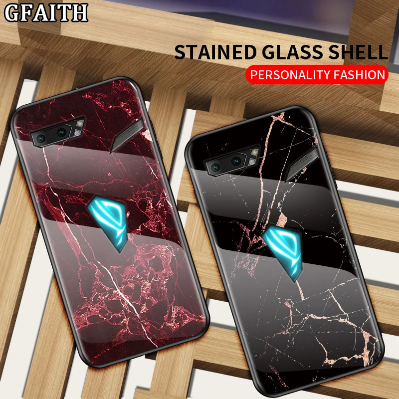 GFAITH для ASUS ROG Phone 2 Чехол из закаленного стекла с мягкой рамкой ТПУ ударопрочная