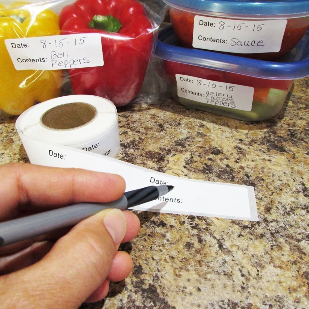 

25pcs/Roll Self-Adhesive Removable Freezer Food Labels stickers No Residue Cooler Food Storage Freezer sticker Easy Clean Leaves