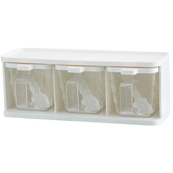 

Spice Rack 3 Grids Spoon Kitchen with Lid Container Seasoning Box Herb Spices Storage Condiment Jar Cooking with Handle-Dropship