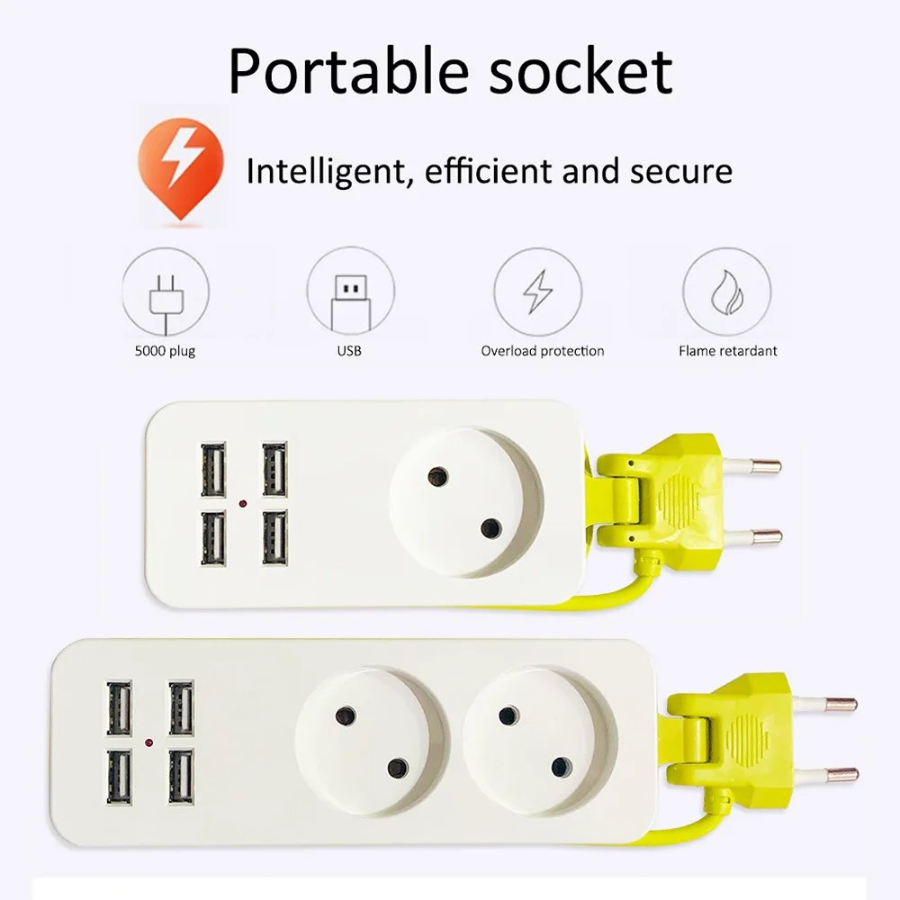 

Socket 1/2 EU Plug 1200W 1.5m Cable Multiple Wall Socket Portable 4 Port USB Mobile Phones Smart Phones Tablets Travel Adapter