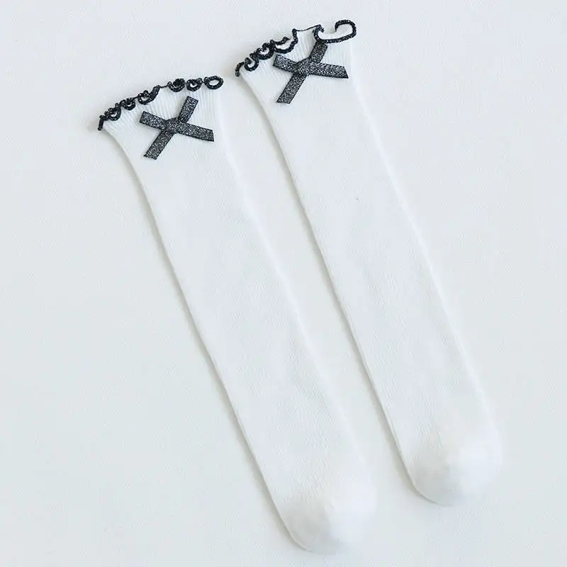 white 33cm BalleenShiny детская одежда с принтом в виде короны, гольфы для детей, милое платье принцессы модные длинные хлопковые носки для маленьких девочек, на сезон весна/осень, носки для девочек - Цвет: white 33cm