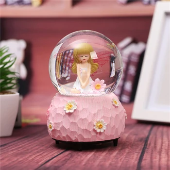 

Children toy birthday Christmas gift Flower Fairy blue pink music box snow Crystal Ball toy snow light Music