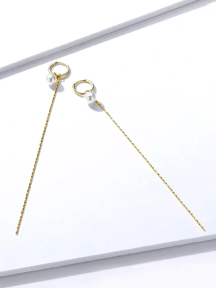 Серьги с кисточками, BISAER, модные, 925 пробы, серебряные, длинная цепочка, серьги-гвоздики с кисточками, женские, Пресноводный Жемчуг, роскошные ювелирные изделия EFE325