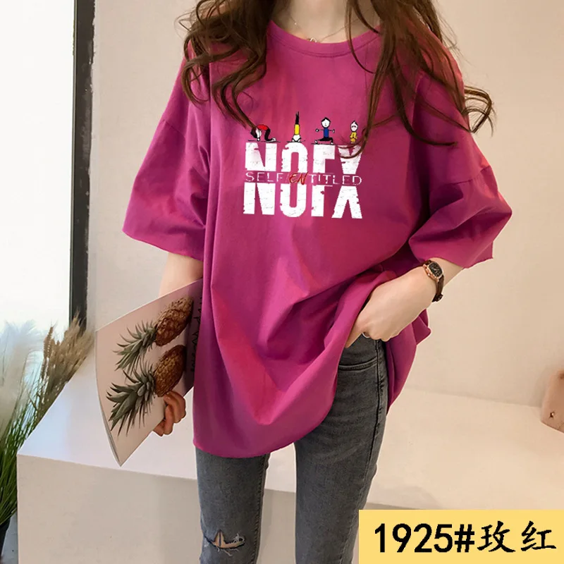 Летняя новая уличная футболка с круглым вырезом и коротким рукавом женская Свободная футболка с принтом из мультфильма женская одежда - Цвет: 14