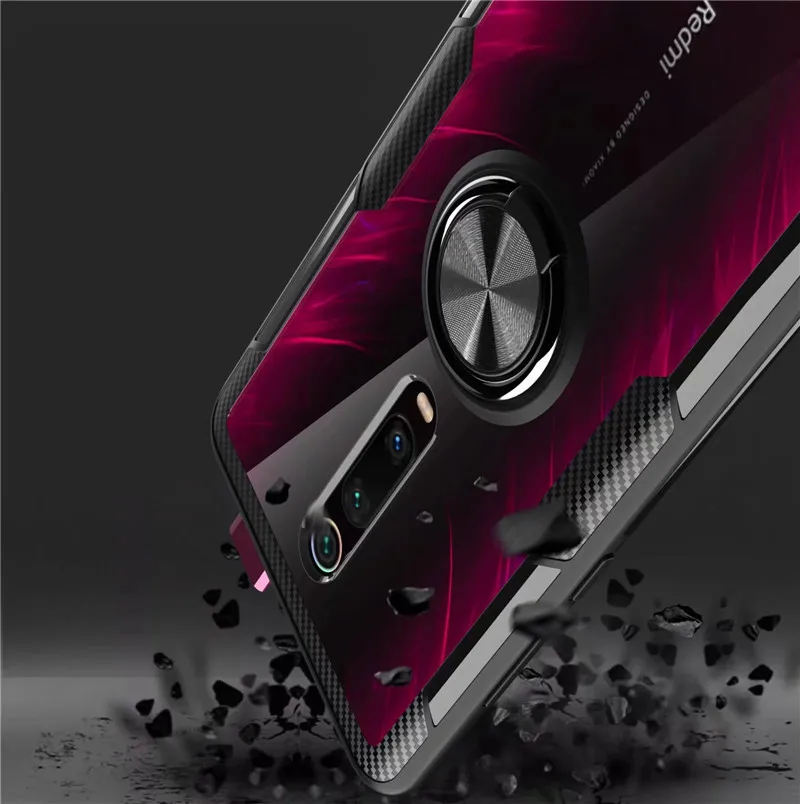 For Xiaomi Mi9T Mi 9T Pro Case Luxury Magnetic Ring Transparent Clear Glass Back Cover for Redmi K20 Pro Car holder Stand Cases