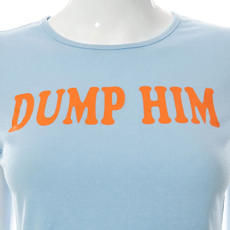 ALLNeon Cute 2000s Aesthetics Letter Print Blue Baby Tees Y2K Streetwear O-neck Short Sleeve Crop Tops Women Fashion 2022 Slim