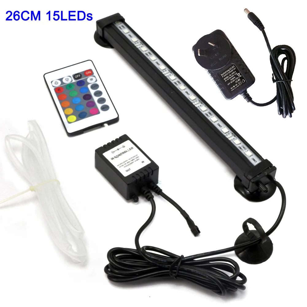 AU 26CM Aquarium Light LED 16- 51CM 5050 RGB Waterproof Remote Control Lamp Aquarium Fish Tank Underwater Submersible Light D30 - Цвет: AU 26CM