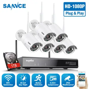

SANNCE 1080P 8CH Wireless Security Camera System 6PCS IP66 Weatherproof Indoor Outdoor Wifi Cameras Plug-and-Play Wi-fi CCTV Kit