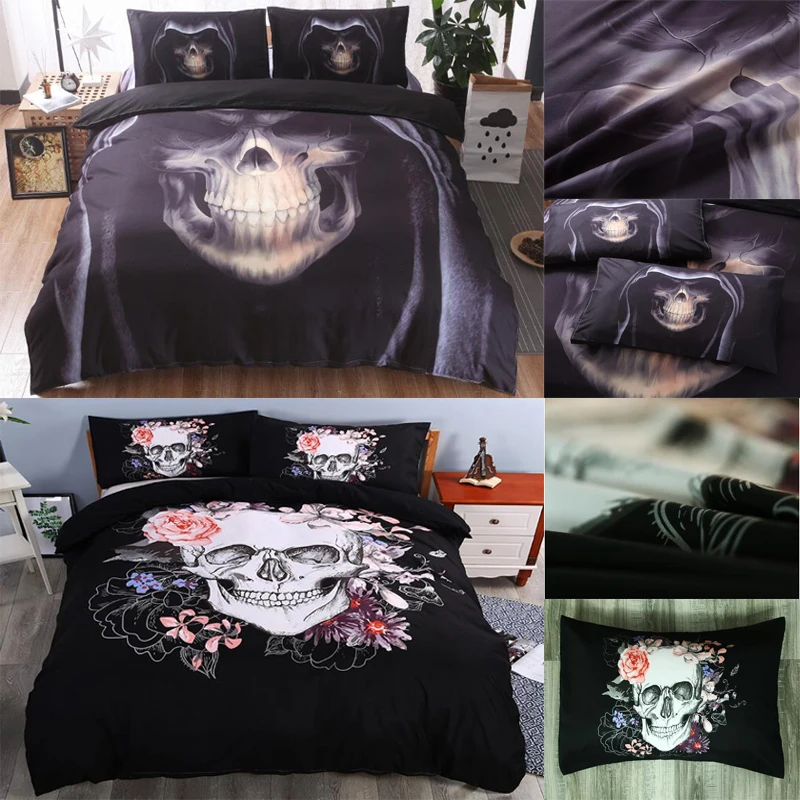 

3D Print Skull Crossbon Duvet Cover Set Polyester Duvet Cover Quilt Cover Pillowcases Without Sheet Without Filler Bed Textile