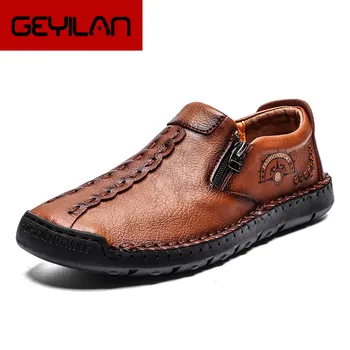 

Spring New Fashion Men's Leather Casual Shoes Men Lace Up Flats Summer Comfortable Handmade Moccasins Men Shoes Size 39-48