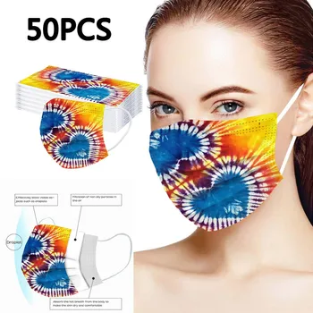 

Adult Wegwerp Ear Loop Mond Masker Tie-dyed Digital Printing Dustproof Protective mask Three Layer Protective Breathable Mask