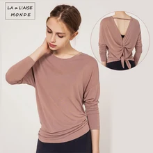 Сексуальная Открытая спина женский длинный рукав, для йоги рубашки большой палец отверстие укороченный топ открытая одежда для фитнеса быстросохнущая ультра удобная спортивная