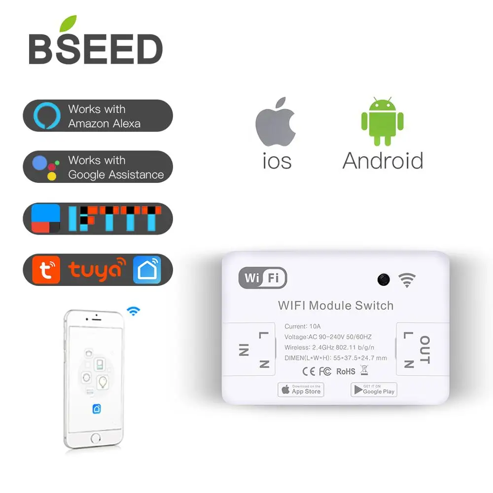 BSEED Smart Wifi Switch Monitoring Wifi Smart Switch DIY Wifi Switch Home Automation Works With Tuya Google Home
