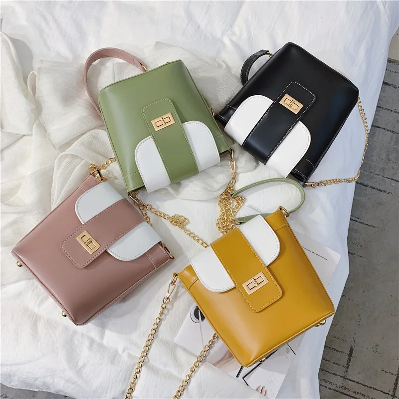 

2019 New Style Contrast Color Bucket Bag Ol Commuting Chain Shoulder WOMEN'S Bag