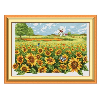 

Joy Sunday Embroidery Starter Kits Stamped Cross Stitch Kits Beginners For DIY Embroidery with Pattern Designs Sunflowers