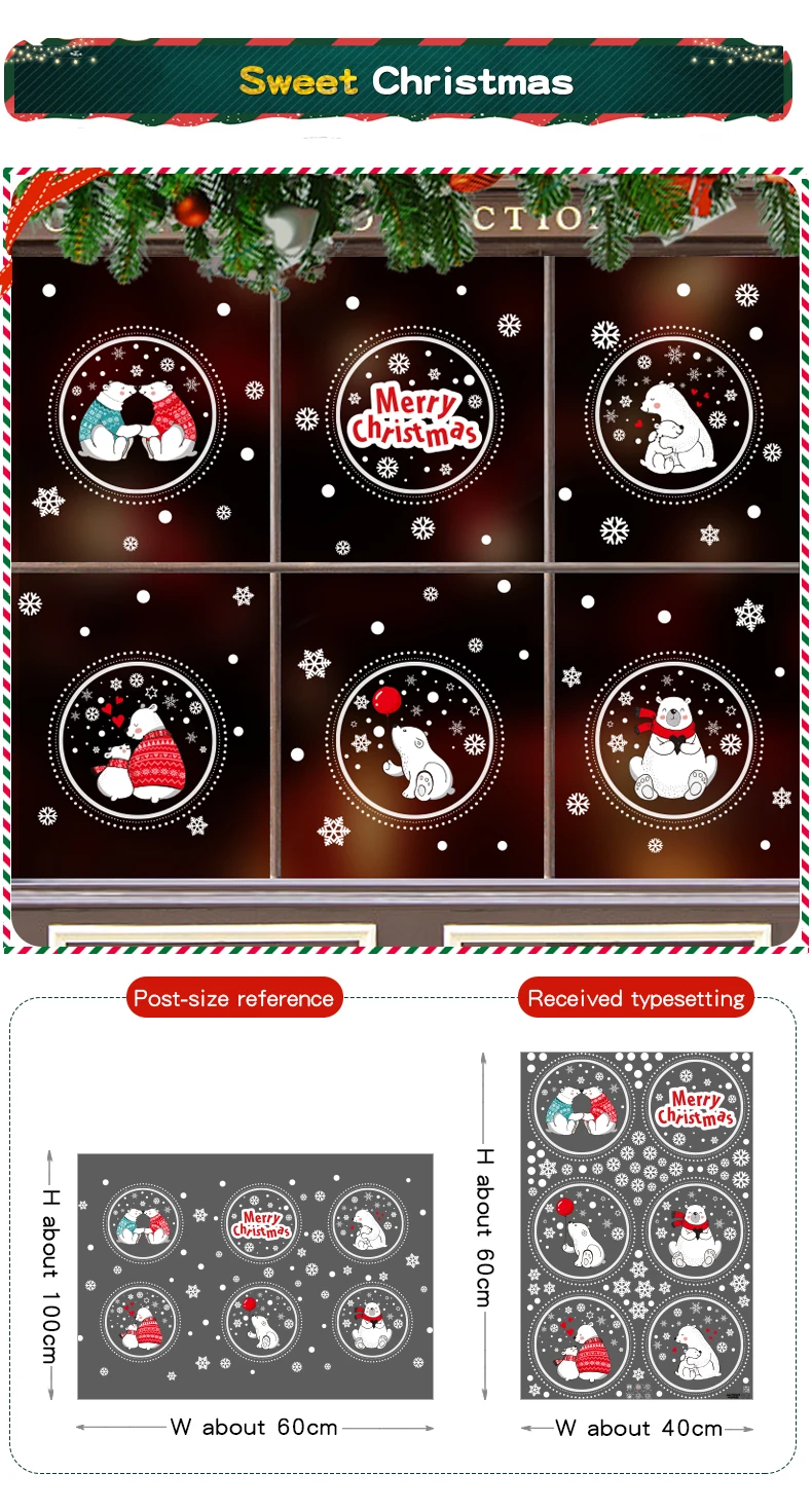 DICOR Мультяшные рождественские наклейки для оконной витрины, съемный Санта Клаус, снеговик, домашний декор, клей, ПВХ, Новогодняя Наклейка на стекло