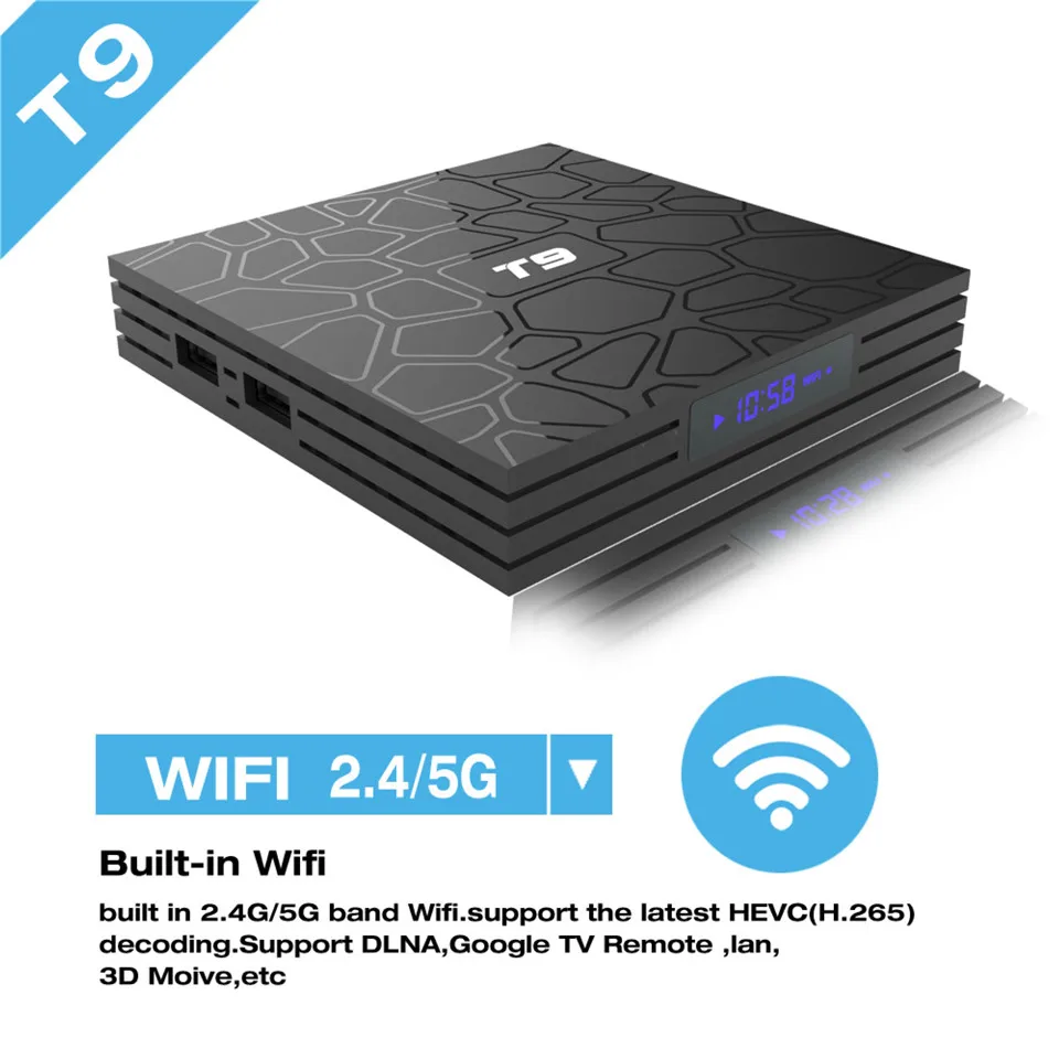 T9 remote control TV box RK3328 quad core 4K HDR Android 8.1 box smart ultra HD 4G / 32G WIFI Google IPTV decoder 4 media player